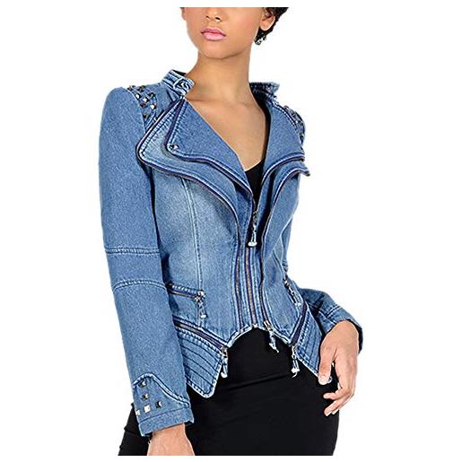 E-girl pa01 - giacca da motociclista con borchie e cerniera, blu, xl