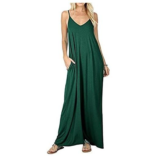 Boan abito lungo da donna, casual, tinta unita, con spalline senza maniche, semplice e fresco per l'estate verde m