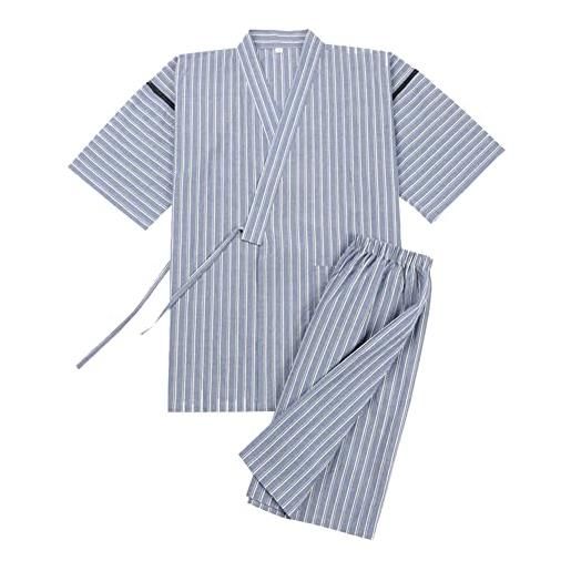 OWLONLINE kimono giapponese pigiama taglie forti da uomo top a maniche corte e pantaloni pigiama da notte set taglia xl-rosso vino