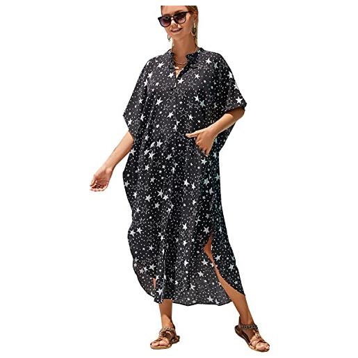 YOUKD kaftano lungo in cotone estivo da donna costume da bagno maxi bohemian accappatoi da spiaggia