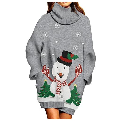 Viottiset - maglione lungo oversize natalizio da donna, a collo alto e coste, rosso-renna, s