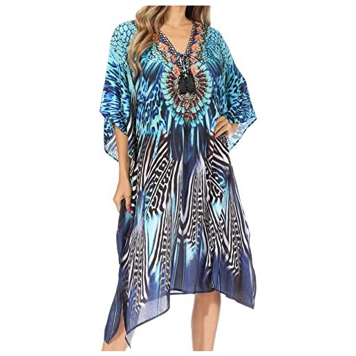Sakkas p2 - kristy long tall light caftan dress/cover up with v-neck jewels - tlg228-green - os