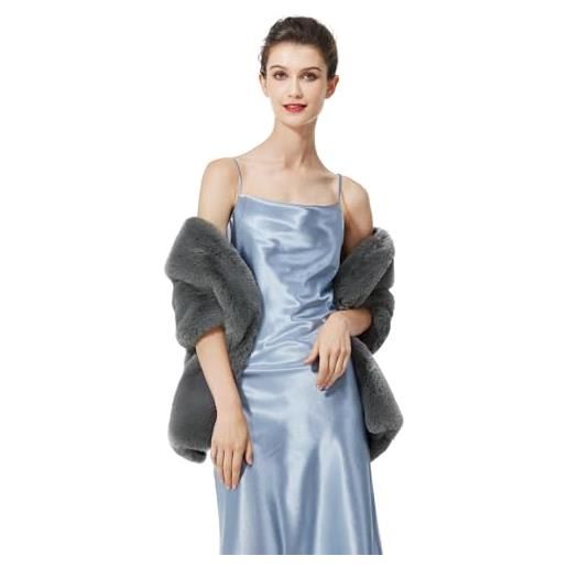 BEAUTELICATE coprispalle stola donna pelliccia sintetica sciarpa scialle pelliccia elegante per sposa damigella matrimonio invernale cerimonia (aggiornato - grigio scuro, taglia unica)