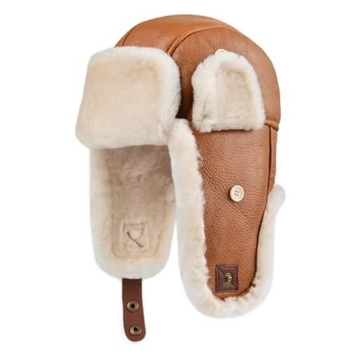 Harssidanzar cappello da aviatore in pelle per uomo e donna cappello invernale in pelle di agnello shearling cappello da trapper con copriorecchie cu603eu, cognac, taglia xl