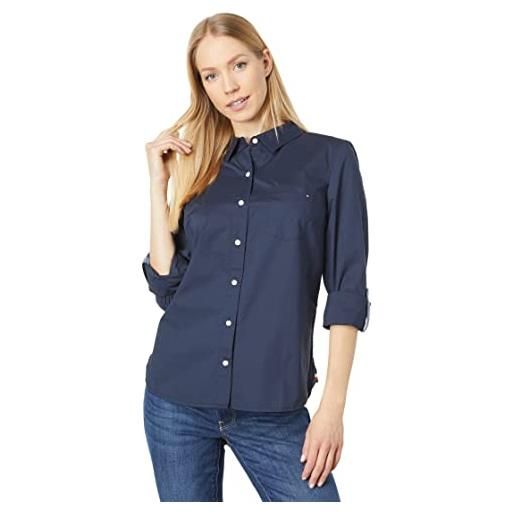 Tommy Hilfiger - camicia da donna a maniche lunghe con bottoni (standard e taglie forti) - blu - l