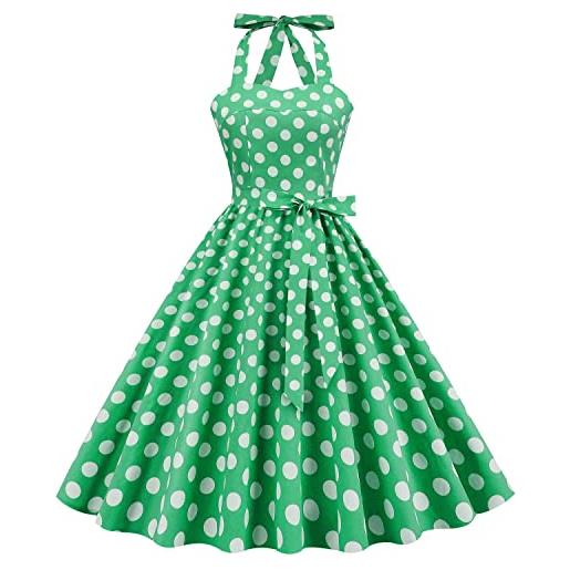 Wellwits abito da donna a pois pin up vintage anni '50, verde-02. , 44-46