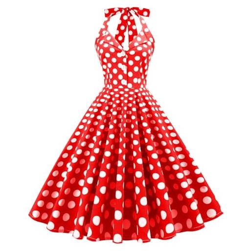 Wellwits abito da donna a pois pin up vintage anni '50, azzurro, 44-46