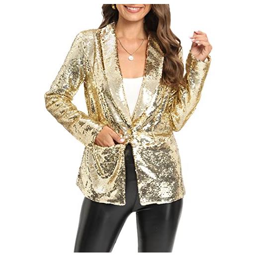 IWFEV donna paillettes blazer manica lunga sparkle giacca aperta davanti scialle collare cardigan, pink, 40