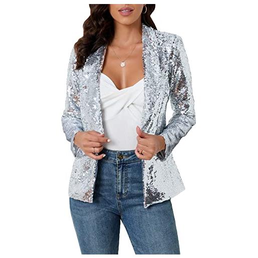 IWFEV donna paillettes blazer manica lunga sparkle giacca aperta davanti scialle collare cardigan, pink, 48