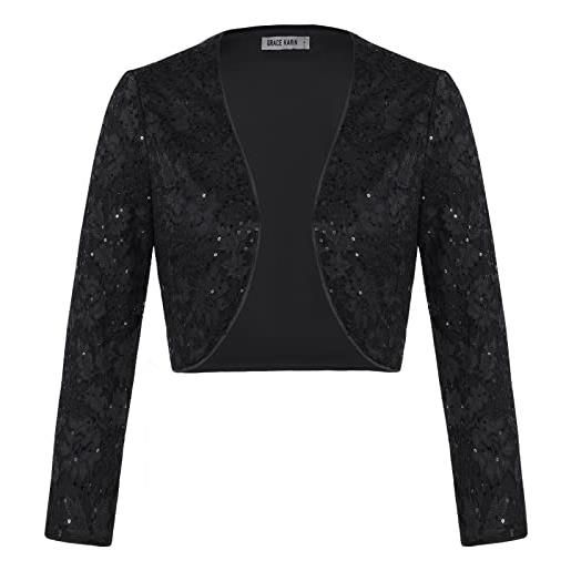 GRACE KARIN scintillante bolero da donna con paillettes a maniche lunghe da discoteca radioso cardigan corto albicocca l