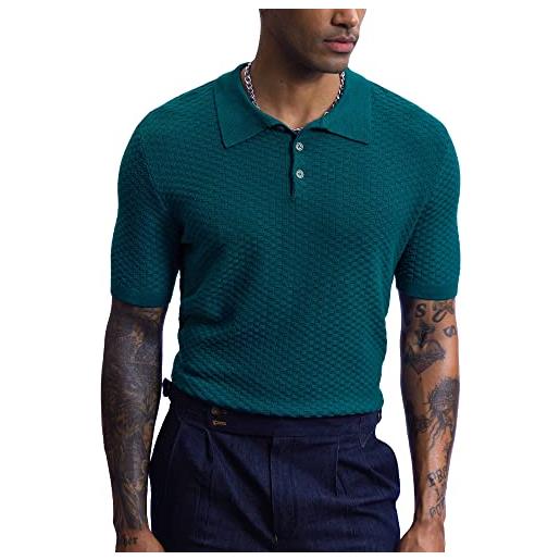 Mainfini polo da uomo in maglia con bottoni, a maniche corte, stile casual, maglia polo top golf, h/verde lago, xl