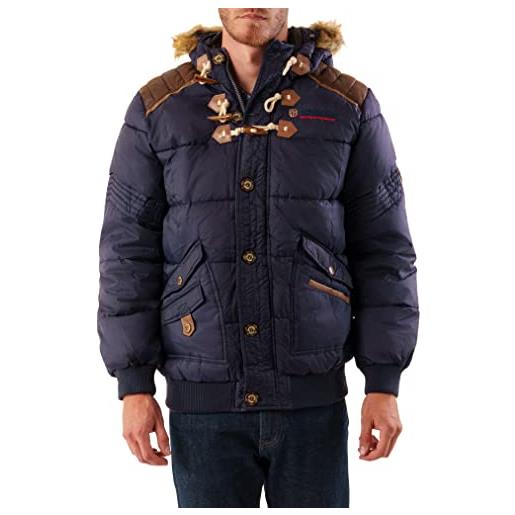 Geographical Norway belphegore men distribrands - giacca calda uomo casual - cappotto cappuccio antivento - giubbotto caldo invernale giacca - giacche classico zip uomo parka (blu l)