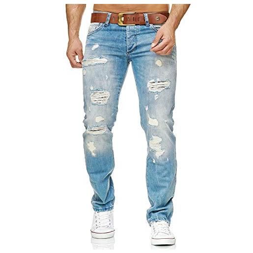 Redbridge jeans strappato da uomo pantalone in cotone straight leg used look w34 l30 blu