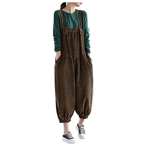 Bigassets donna autunno inverno tute con cinturino regolabile salopette in velluto a coste di cotone coffee l