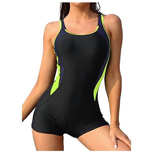 SHEKINI donna costume da bagno un pezzo intero bikini classico sportivo non regolabile endurance taglia larga legsuit costumi interi beachwear (s, nero)