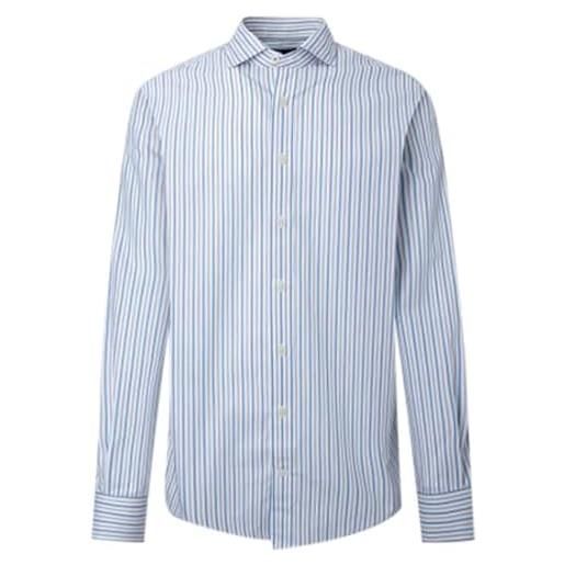 Hackett London slub mel stripes, camicia con bottoni, uomo, bianco/blu, s