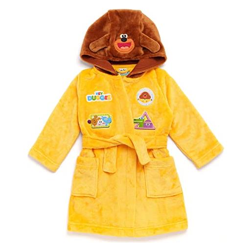 Hey Duggee accappatoio per bambini | accappatoio con cappuccio per ragazze e ragazzi | abbigliamento da notte per bambini e bambini, giallo, 5-6 anni