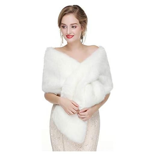 Ommda donna invernale cerimonia scialle stola elegante sposa di pelliccia bianco
