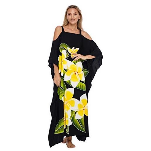 SHU-SHI womens kaftan vestito maxi spiaggia coprire spalle fredde plus size caftan floral coverup - nero - taglia unica