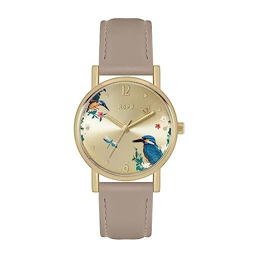 Tikkers rspb - orologio da adulto con quadrante stampato in visone, motivo: martin pescatore, visone