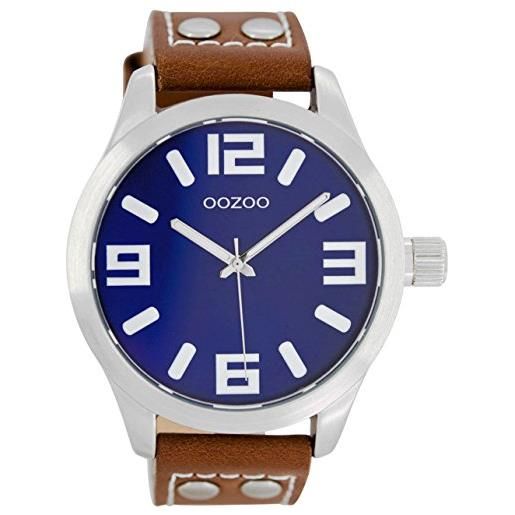 Oozoo orologio da polso basic line con borchie in pelle, diametro 47 mm, in diverse varianti di colore, c1065 - blu scuro/marrone