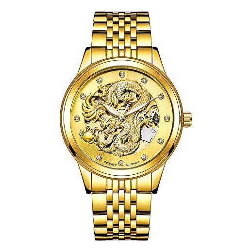 Haonb orologi da polso, dragon watch - orologio da uomo - orologio meccanico automatico luminoso impermeabile - oro pieno