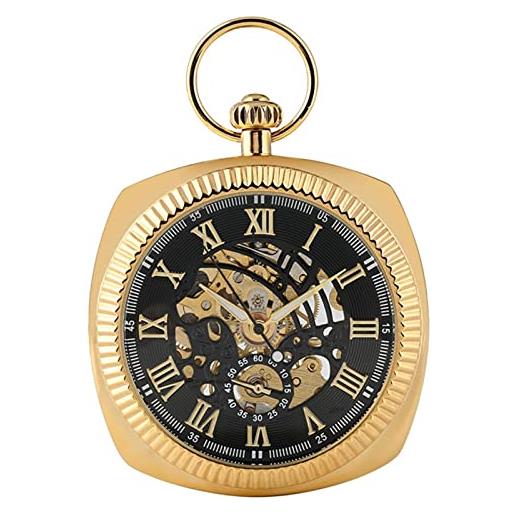 JTWMY orologio da taschino meccanico dorato retrò quadrato orologio da tasca con ciondolo scheletro a carica manuale orologio da taschino appeso-a