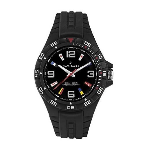 Navigare Watches orologio da uomo navigare cayman, na253, waterproof, cinturino in silicone, ghiera giverole (nero quadrante nero)