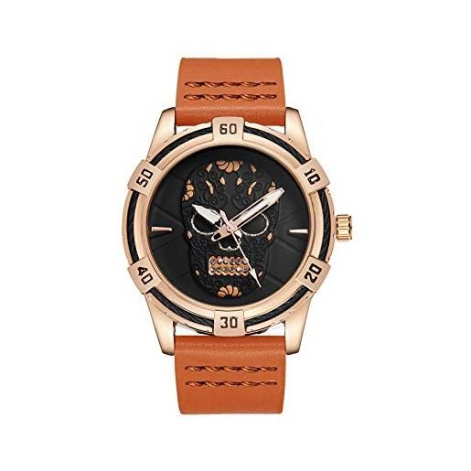 Haonb orologi da polso, orologio con teschio di tendenza personalizzato, cinturino da caffè con cassa in oro rosa