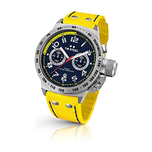 TW Steel canteen mens 45 quartz watch with black dial yellow textile strap, and date calendar cs29