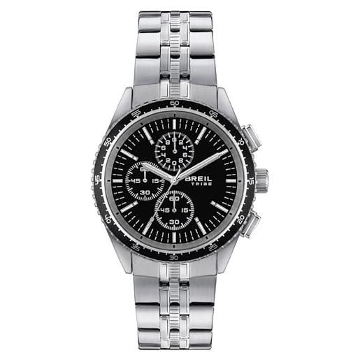 Breil orologio uomo net quadrante mono-colore nero movimento cronografo quarzo e bracciale acciaio argento ew0634