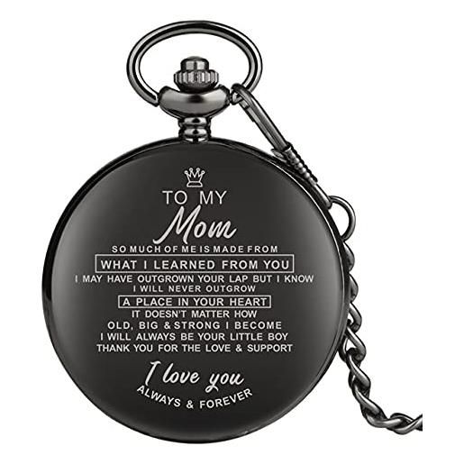 GIPOTIL top unique family gifts customized greeting words i love you theme quartz pocket chain watch souvenir gifts for dad mom son 2022, to my mom