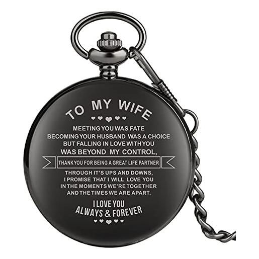 GIPOTIL top unique family gifts customized greeting words i love you theme quartz pocket chain watch souvenir gifts for dad mom son 2022, to my wife