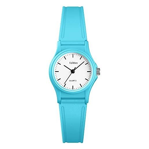 FeiWen minimalismo orologio da polso da ragazzo e donna 50m impermeabili plastica cassa e gomma banda fashion casual analogico quarzo sport orologi (blu)