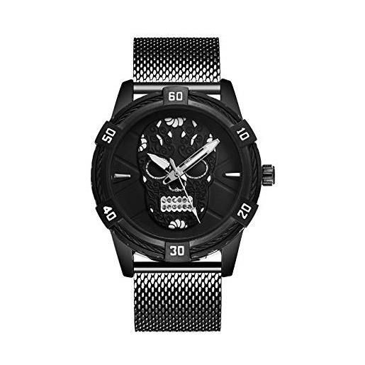 Haonb orologi da polso, orologio impermeabile personalizzato con quadrante teschio, cassa nera quadrante nero cintura nera