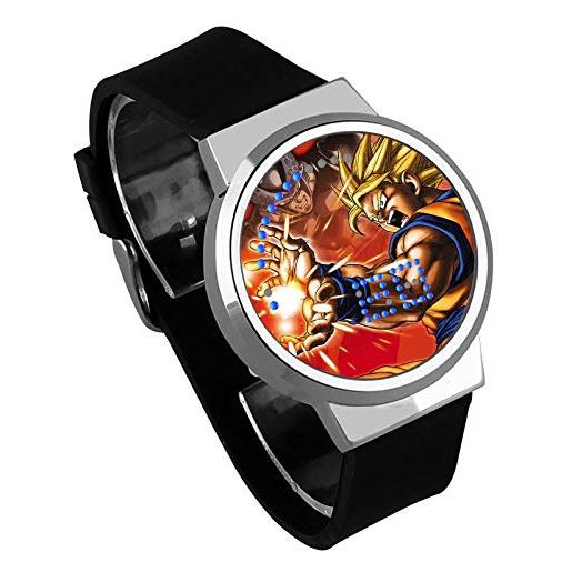 Haonb orologio uomo orologio touch screen led dragon ball animazione intorno a orologio elettronico impermeabile luminoso regalo di compleanno creativo, cintura nera cornice d'argento