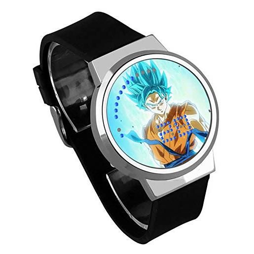 HAOKTSB orologi digitali per bambini, fai da te led creativo touch screen watch anime super saiyan orologio impermeabile conchiglia nera cintura nera, b