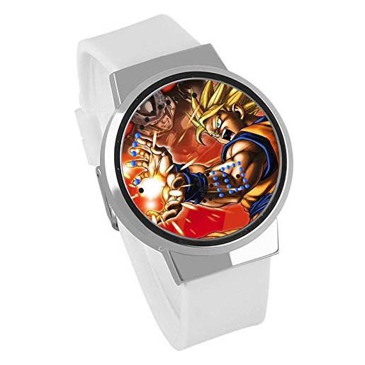 Haonb orologio uomo orologio touch screen led dragon ball animazione intorno a orologio elettronico impermeabile luminoso regalo di compleanno creativo, cornice d'argento leucorrea
