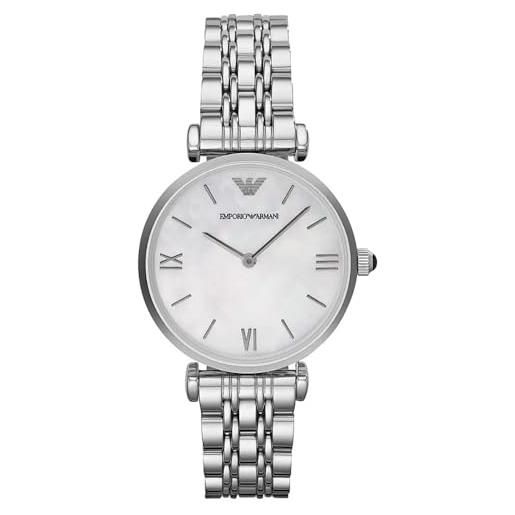 Emporio Armani orologio analogico quarzo donna con cinturino in acciaio inossidabile ar1682, grigio argento