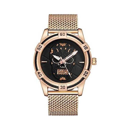 Haonb orologi da polso, orologio impermeabile con quadrante teschio personalizzato, cassa in oro rosa, cinturino in oro rosa