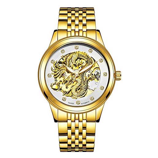 Haonb orologi da polso, dragon watch, orologio da uomo, coppia, orologio meccanico automatico luminoso impermeabile, bianco oro pieno
