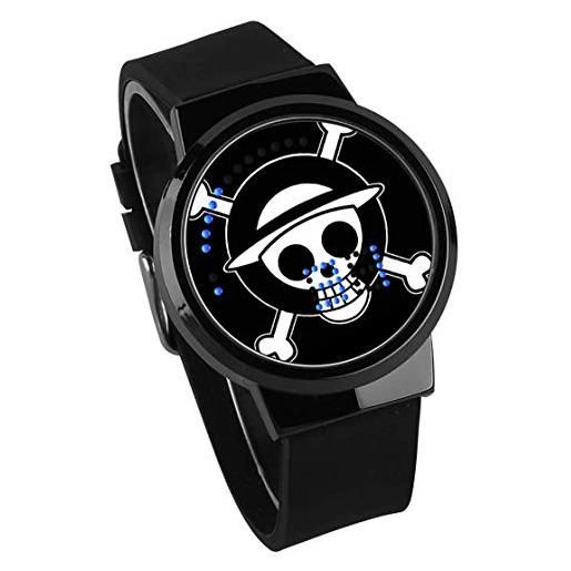 Haonb orologi uomo, touch screen led orologio impermeabile luminoso orologio elettronico animazione one piece che circonda la cintura nera