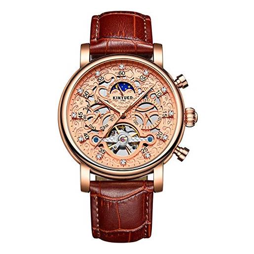 Haosb orologi uomo, orologio da polso meccanico da uomo con cinturino in pelle di diamanti completamente automatico intarsiato moda a