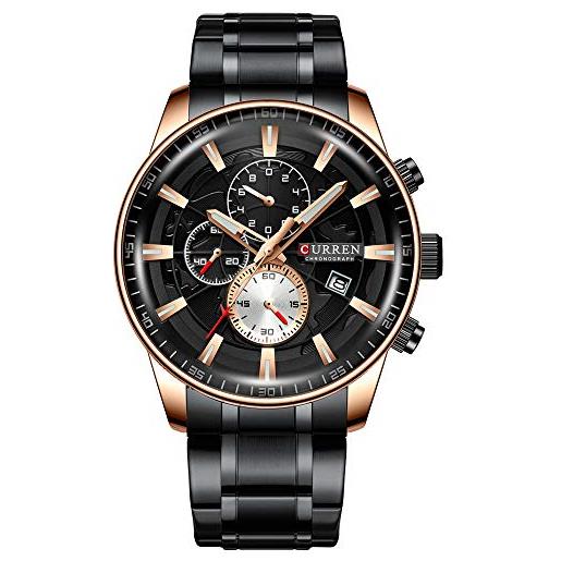 Curren 8362 - orologio da polso da uomo, con fuso orario multiplo, con datario, in acciaio, sportivo, al quarzo, colore: nero