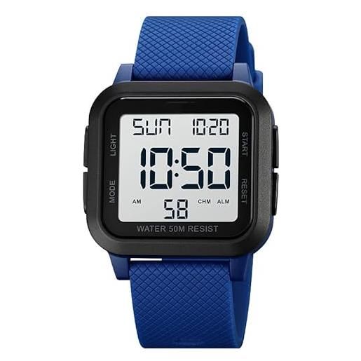 BIEWO orologio da uomo quadrato luminoso orologio impermeabile orologio elettronico in acciaio inossidabile orologio da studente adulto, blue-donna, moderno