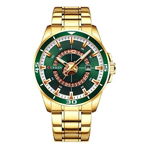 CURREN orologio da polso da uomo, con data, analogico, al quarzo, in acciaio, colore: oro 8359, oro, 22, bracciale
