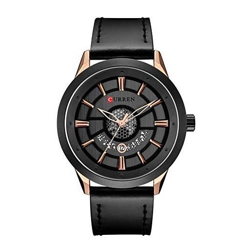 Curren 8341 - orologio da polso da uomo, quadrante semplice, cinturino in pelle, stile casual, al quarzo, colore: nero