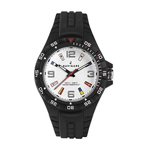 Navigare Watches orologio da uomo navigare cayman, na253-03, waterproof, cinturino in silicone, ghiera giverole (nero)