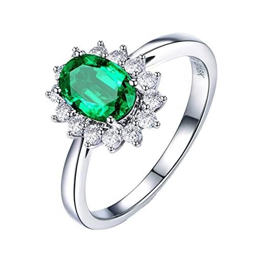AMDXD anelli da donna oro bianco 18 carati, fede matrimoniale forma di fiore verde smeraldo 0.64ct con bianco diamante anelli donna taglia 5