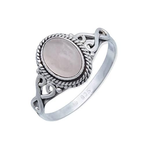 mantraroma anello argento 925 con pietre preziose quarzo rosa pietra argento sterling da donna in vero argento (mrg-042-07-(56))